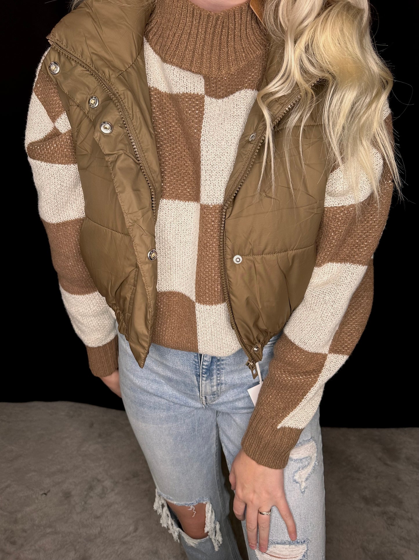 Brown Checkered Sweater