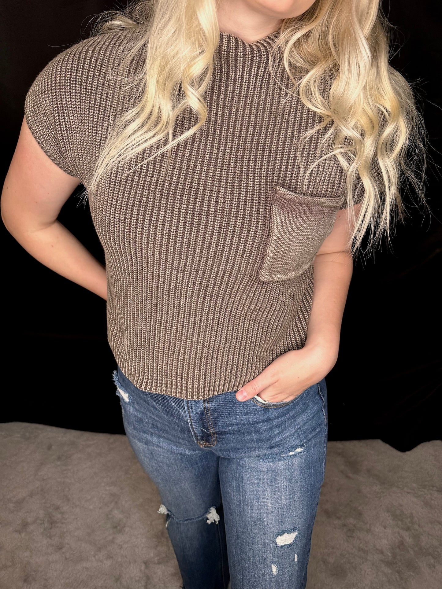 Mock Neck Short Sleeve Sweater