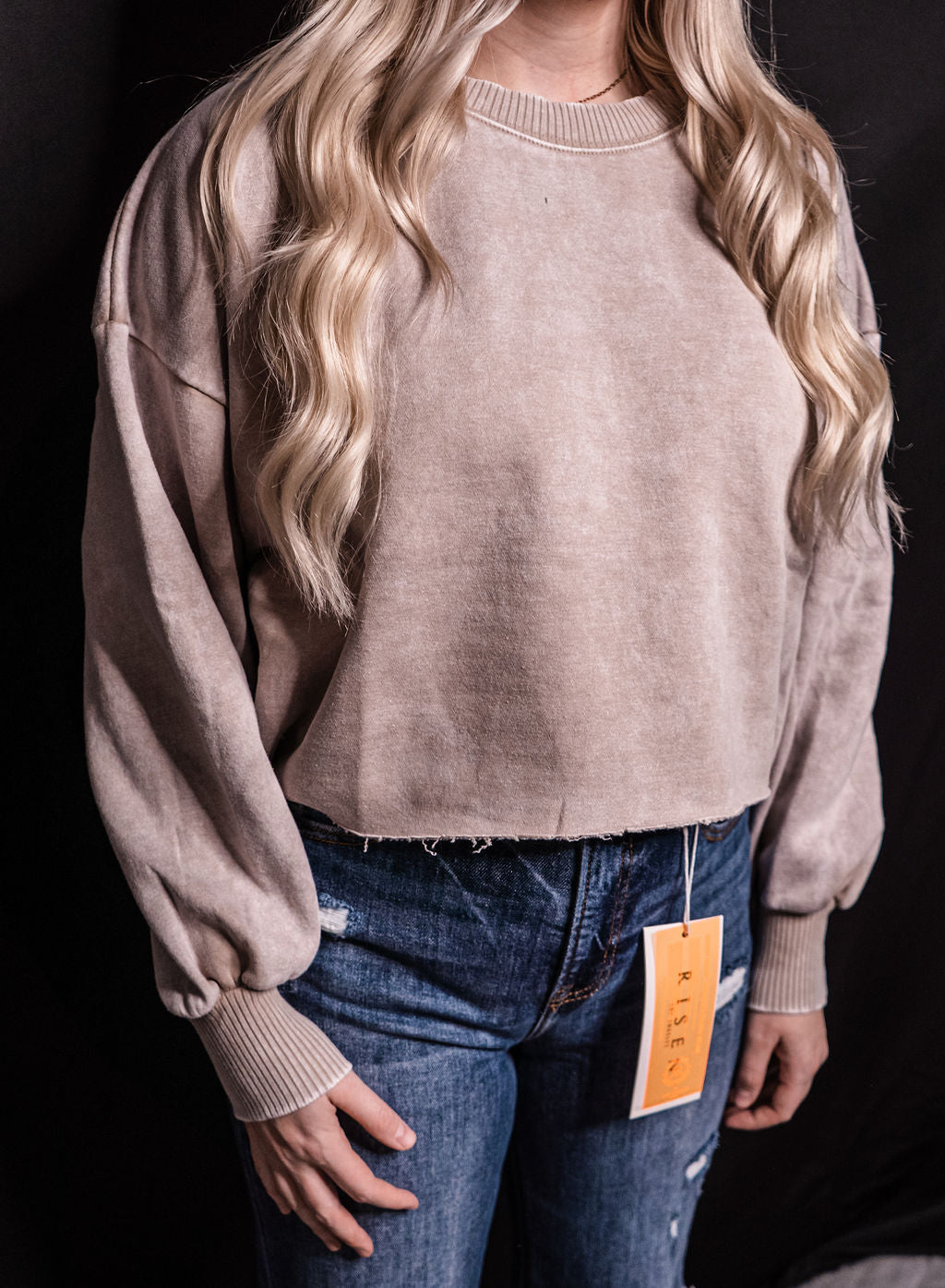 ACID WASH FLEECE CROPPED PULLOVER