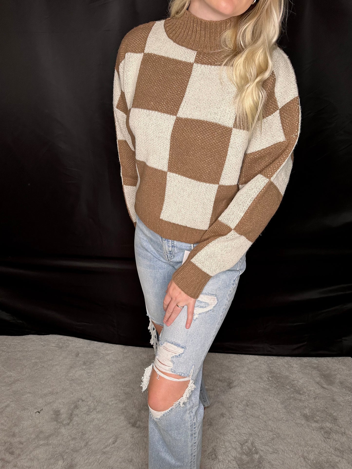 Brown Checkered Sweater