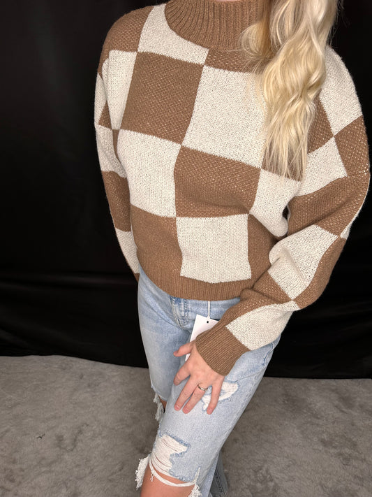 Brown Checkered Sweater