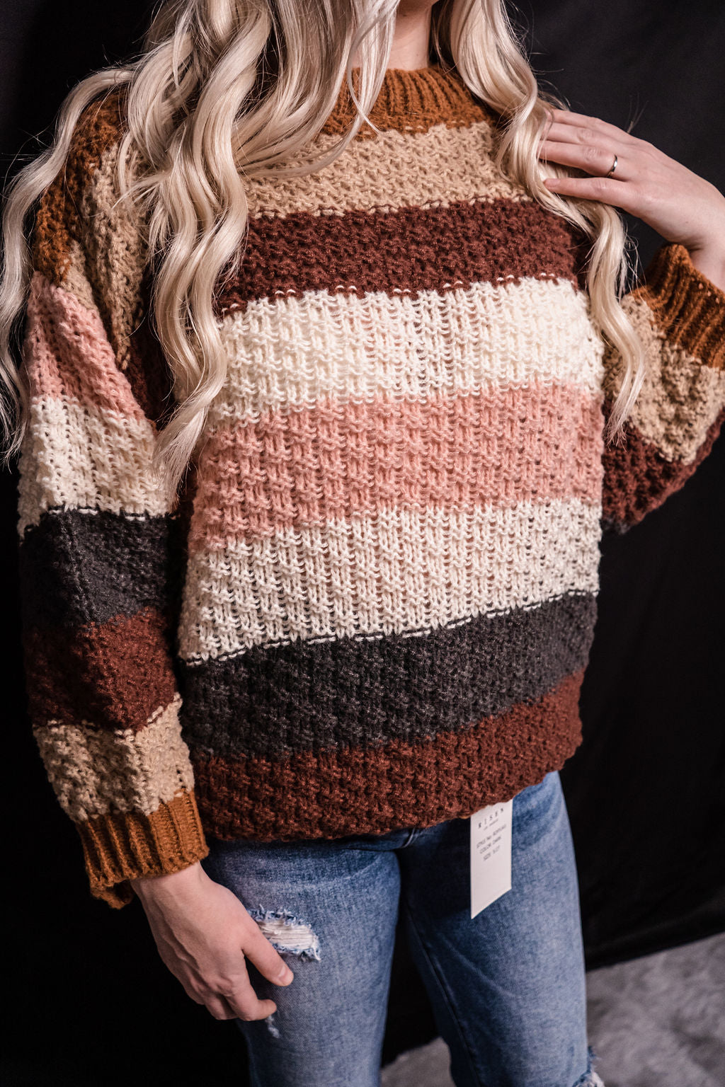 STRIPES COLOR BLOCK CHUNKY SWEATER PULLOVER