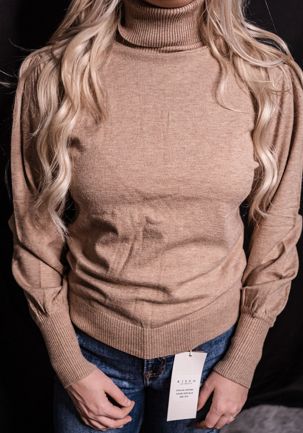 SOLID HIGH TURTLE NECK LONG SLEEVE KNIT TOP