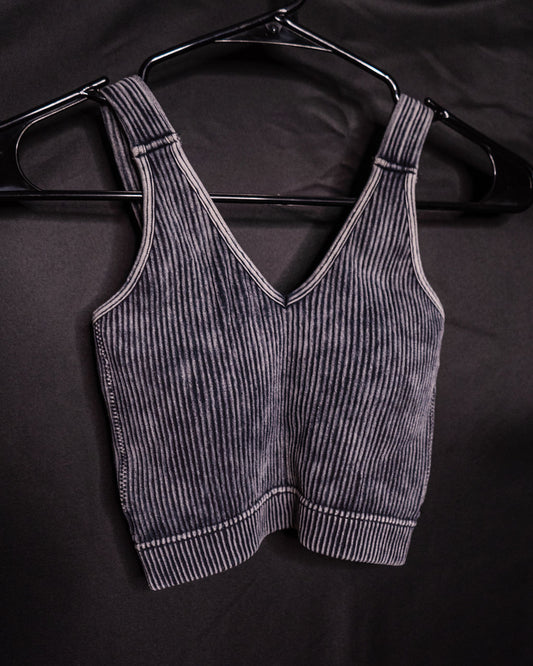 WASHED RIBBED CROPPED BRA PADDED TANK TOP