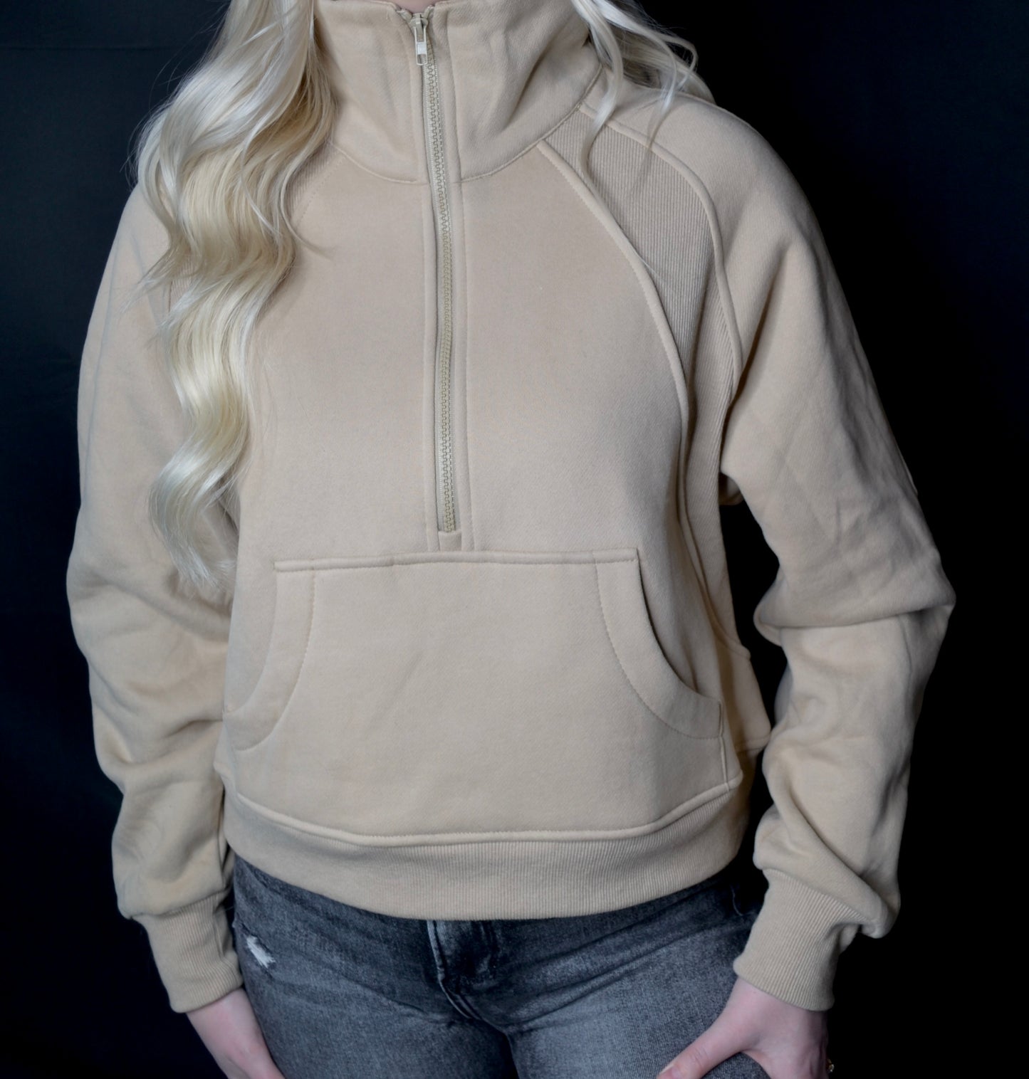 Funnel Neck Half Zip Cream