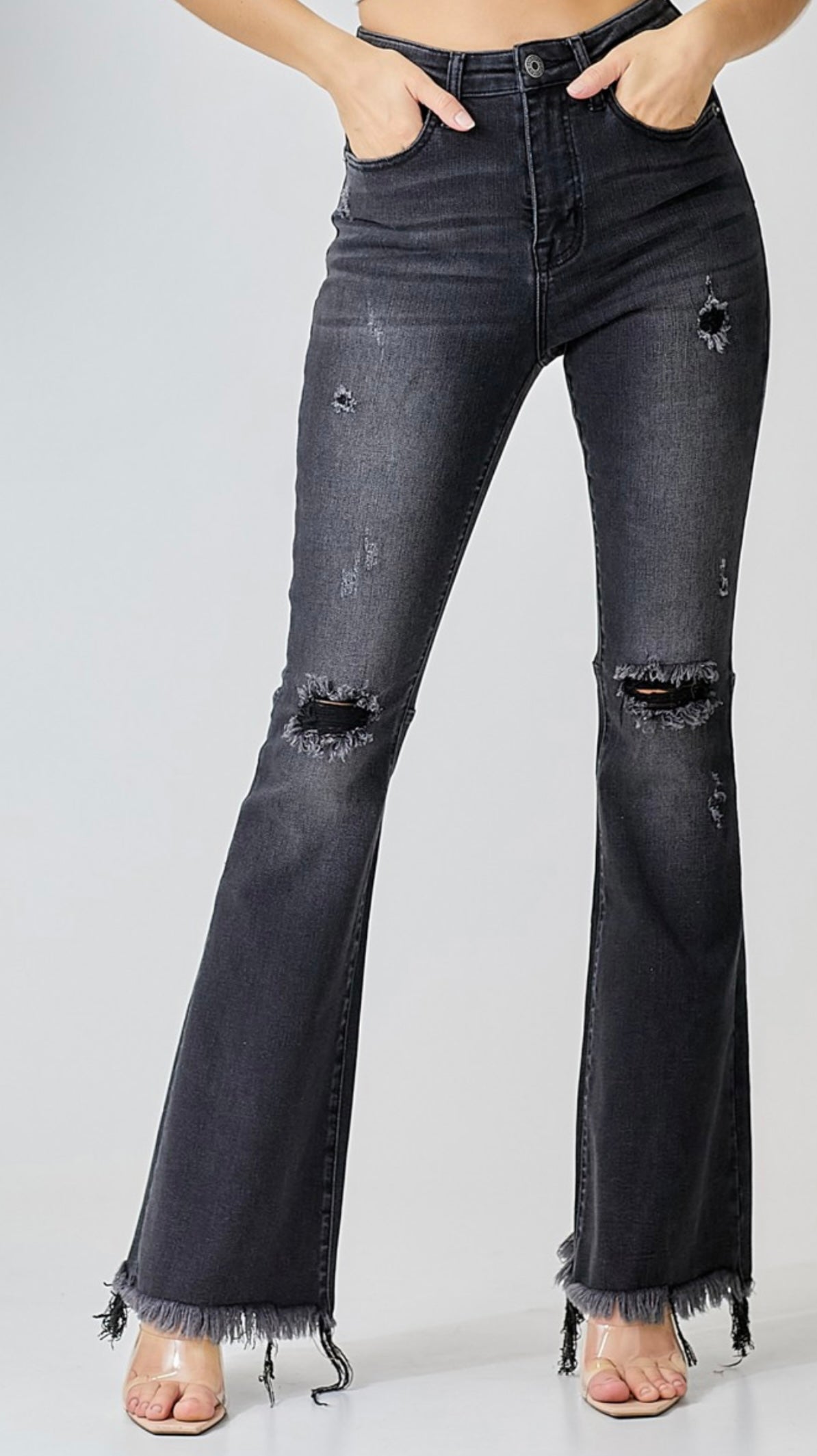 Plus High Rise Distressed Flare Jeans