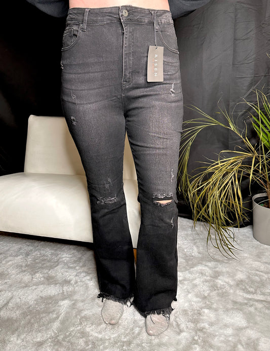 Plus High Rise Distressed Flare Jeans